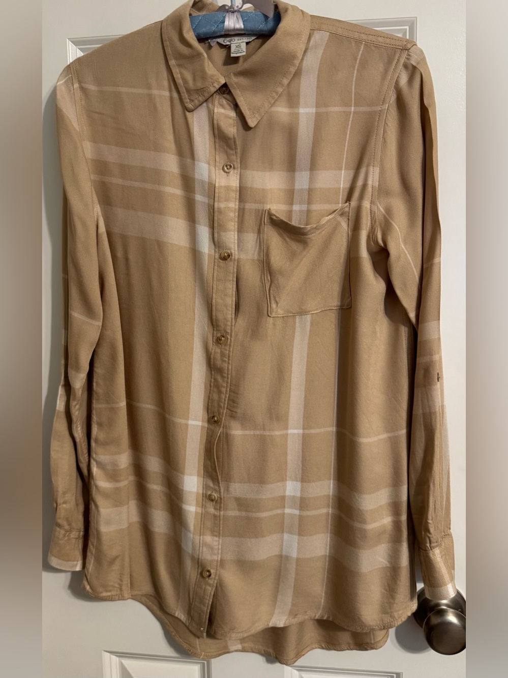 Cato Tan and Cream Plaid Button-Up Tunic